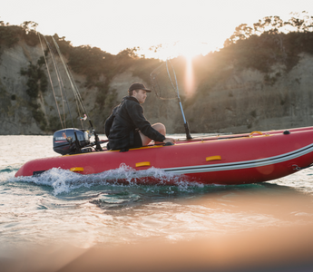 man riding a True Kit Lightweight inflatable boat