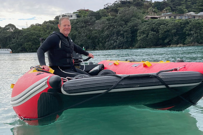 Inflatable catamaran landing craft with bridle bow handle